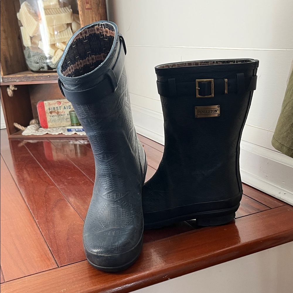 Pendleton Black Patterned Rain Boots - image 1